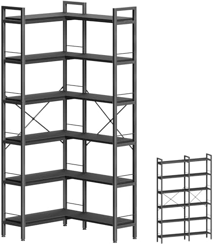 Huuger 6 Tier Bookshelf, L Shaped Corner Bookshelf by Huuger