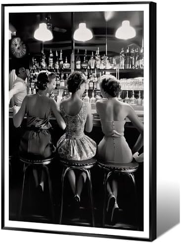 Vintage Black and White Posters Trendy Women Drink Cocktail Wall Art Funky by Acqooeakt