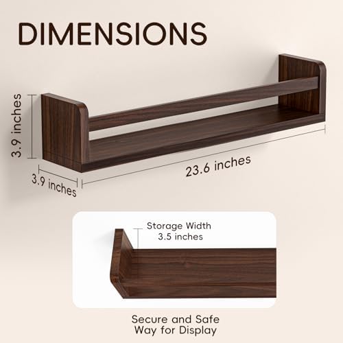 Floating Wall Nursery Book Shelves, 23.6 Inch, Walnut Color - Image 3