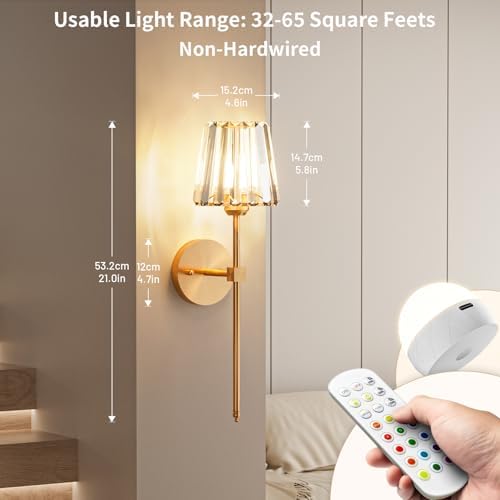 Crystal Battery Operated Wall Sconces Set of 2 - Image 3