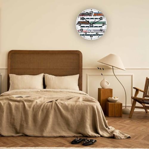 Train Wall Clock 10 inch Round Running on The Track Silent Non Ticking Wood - Image 5