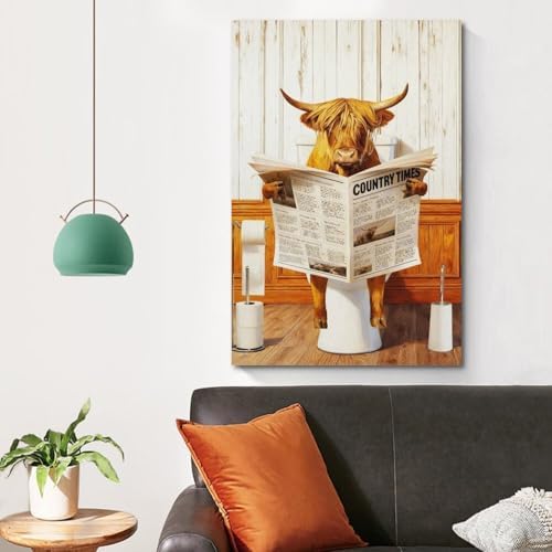 Funny Highlands Cow Reading Newspaper Poster Canvas Wall Art Prints Gifts Photo - Image 4