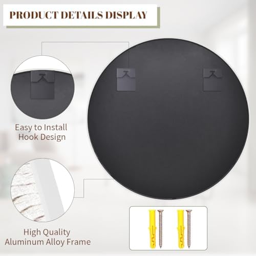 BEAUTYPEAK 30 Inch Round Mirror, Metal Frame Circle Mirror - Image 5