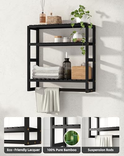 Galood Over The Toilet Storage Bathroom Shelves Wall Mounted 3 Tier Black - Image 3