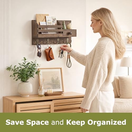 Key Holder Wall Mount, Wooden Key and Mail Organizer - Image 2