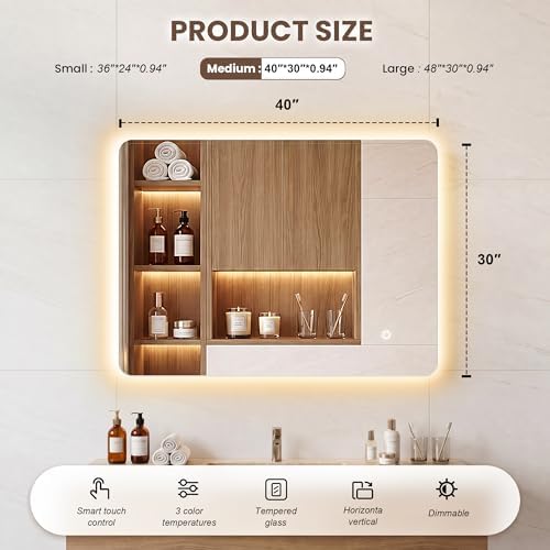 30"x40" LED Backlit Bathroom Wall Mirror Dimmable - Image 2