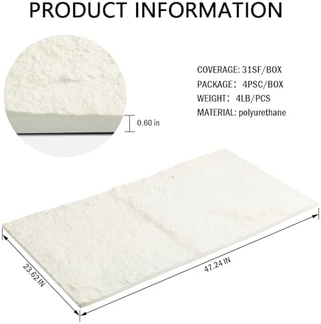 4-Pack 3D Faux Stone Wall Panels Rock Wall Panel White - Image 3