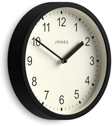 JONES CLOCKS® Spin wall Clock | Small Modern Round Clock | 8" | Black | Easy to by JONESCLOCKS