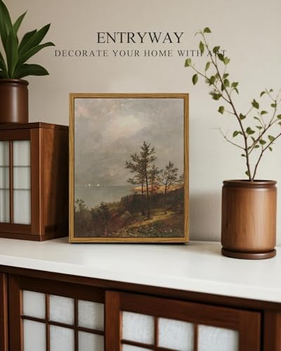 InSimSea Framed Canvas Wall Art, Vintage Lakeside Landscape Painting, Rustic - Image 3