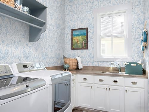 Peel and Stick Wallpaper for Bedroom Blue and White Damask Waterproof - Image 6