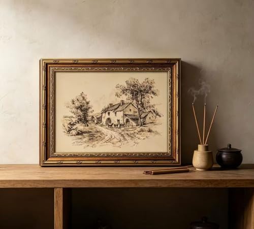 Vintage Gold Framed Farmhouse Sketch Wall Art，Retro Country Cottage - Image 7