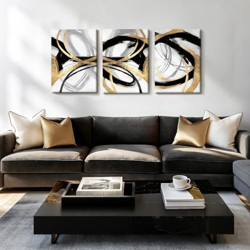 LYYGLYY 3Pcs Framed Abstract Black and Gold Canvas Wall Art 16x24 Inches - Image 2