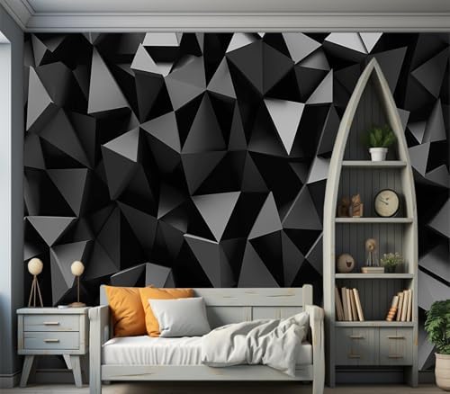 Modern 3D Geometric Black Grey Polygon Wallpaper Peel Stick - Image 4