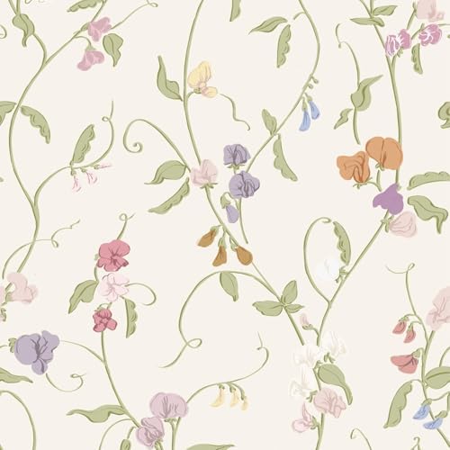 17.3" x 393.7" Vintage Wallpaper Peel and Stick Beige Floral Wallpaper Leaf by LUKUUI