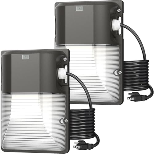 CINOTON 30W LED Wall Pack Light, 6Ft US-Plug, Dusk to Dawn Sensor, 2 Pack by CINOTON