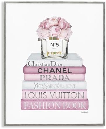 Soft Pink Rose Bookstack Floral, 24 x 30 Inch Framed Giclée Print by StupellIndustries