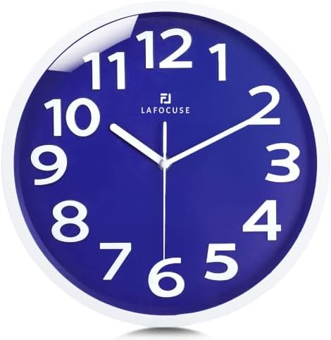Lafocuse 12 Inch Modern Analog White and Navy Blue Wall Clock by VisiteLafocuse