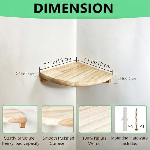 Solid Wood Floating Corner Shelf, 7.1 in Wall Mount Round End - Image 2