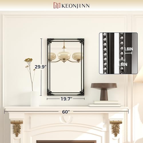 Keonjinn 20x30 Inch Black Antique Vintage Mirror, Brass Baroque Mirror - Image 6