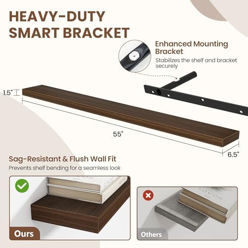 Acovy 55 Inch Floating Shelves for Wall 2 Pack, Wall Mounted Floating Shelf - Image 3