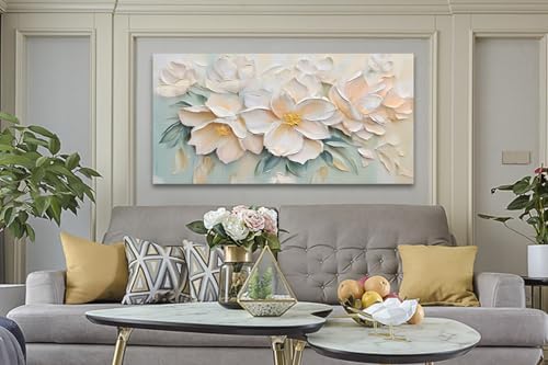 Anolyfi Large White Floral Canvas Wall Art - Image 3