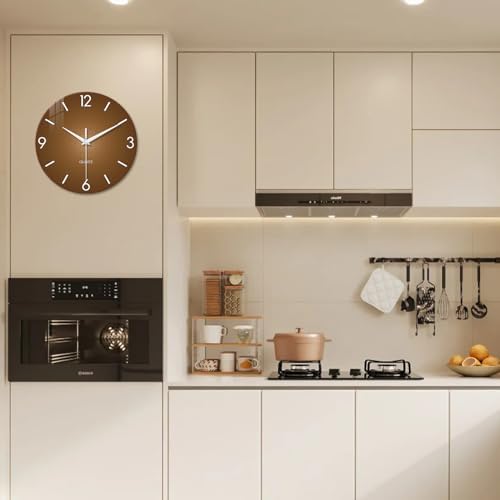 XFM Modern Glass Wall Clock for Living Room 14 Inch Brown - Image 4