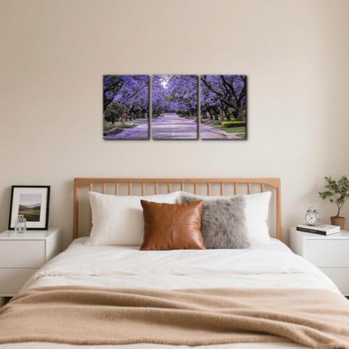 Pacimo Purple Trees Canvas Wall Decor 3 Pieces Forest Road Wall Art Paintings - Image 4
