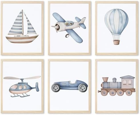 Nursery Car Wall Art Set of 6, Baby Boys Poster Canvas Prints by TransformYourWallsElevateYourStyle