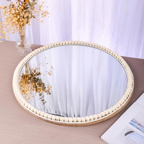 20 Inch Boho Beaded Round Mirror Wall Decor, Decorative Hanging Circle Nursery - Image 3