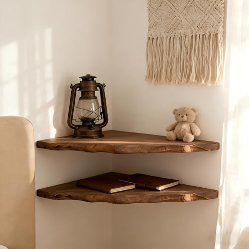 Solid Reclaimed Camphor Wood Corner Floating Shelf*2, Wall Mounted by NWSTESLE