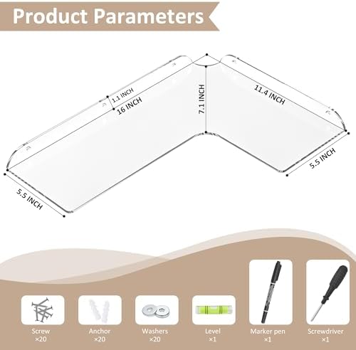 Sezanrpt 11.4x16 Inch Acrylic Corner Floating Shelf Set of 4, Security Cameras - Image 3