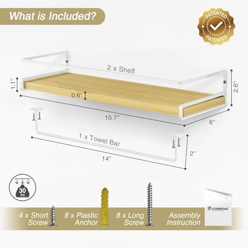 Natural Wood Floating Shelves Bathroom over Toilet Wall Mounted Set of 2 - Image 3