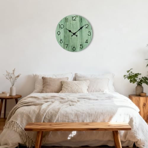 8 Inch Small Wall Clock, Silent Non-Ticking Green Rustic Wall Clock - Image 5