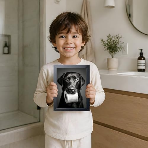 Black and White Bathroom Wall Art, Funny Labrador Dog Canvas Prints Poster - Image 2