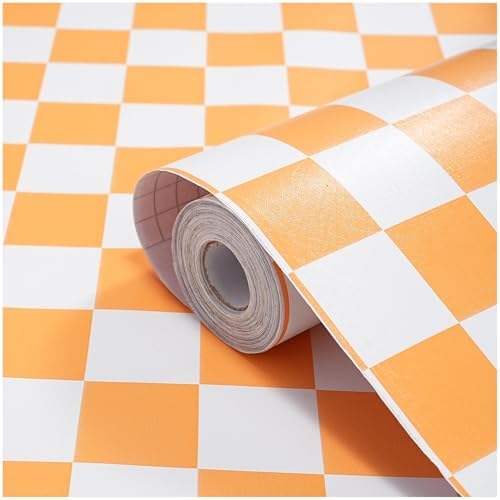 OSECAGE Peel and Stick Wallpaper Orange Checkered Contact Paper 17.7"x197" by OSECAGE