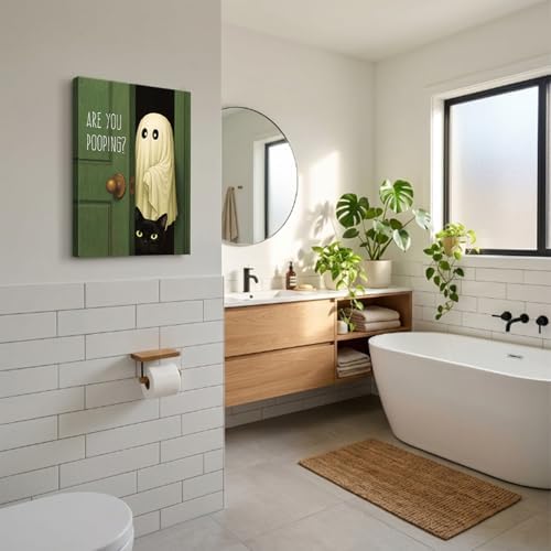 YHCTHT Funny Ghost Cat Halloween Bathroom Wall Art, Are You Pooping - Image 5