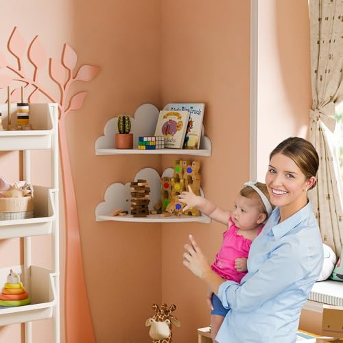 Cloud Corner Floating Shelves, 2-Tier White Cloud Corner Shelf Wall Mounted - Image 4