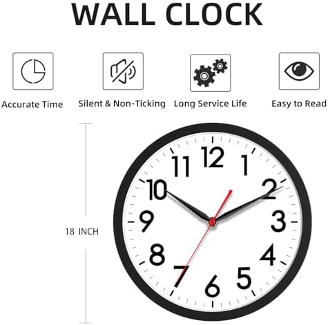AKCISOT 18 Inch Wall Clock, Silent Battery Operated Analog Clock - Image 7
