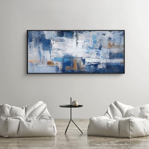 KLAKLA Black Framed Blue Abstract Canvas Wall Art 70x31 Inch Large Artwork - Image 5