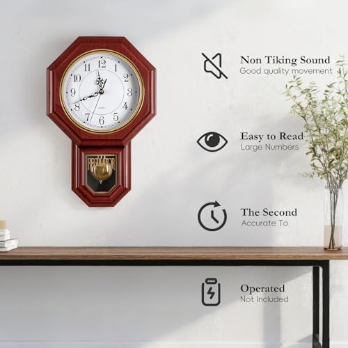 Pendulum Wall Clock, Imitation Wood Plastic Regulator Wall Clocks - Image 5