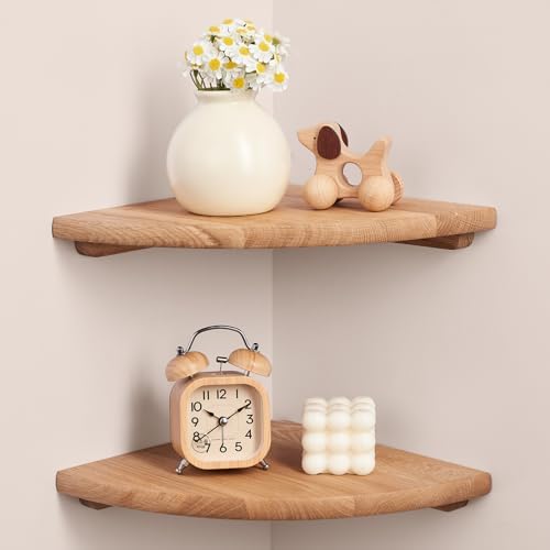 Floating Corner Shelves for Wall Set 2 10inch Solid Oak Rounded Corner Shelves by GIEANOO