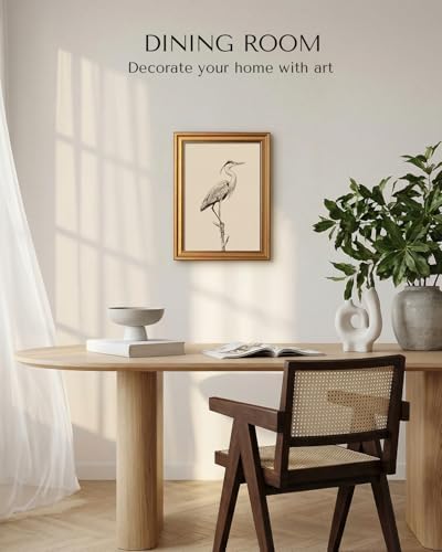 VIYYIEA Vintage Gold Framed Wall Art, Sketch Heron, 16L x 12W - Image 5