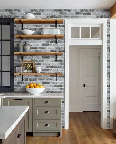 Guvana 17.3"×197" Brick Peel and Stick Wallpaper Grey Brick Contact Paper - Image 2