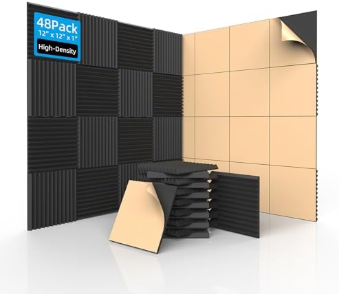 SD SODOCT 48 Pack Self-Adhesive Wedge Acoustic Foam Panels 12" x 12" x 1" by SODOCT