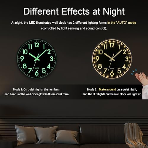 JoFomp LED Wall Clock for Bedroom Night Glow, 12 Inch Silent Wall Clocks - Image 3