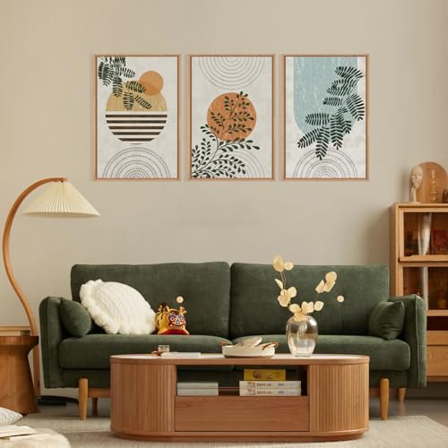 FWIEXA Framed Boho Canvas Wall Art Set, Sage Green Botanical Pictures Wall Decor - Image 3