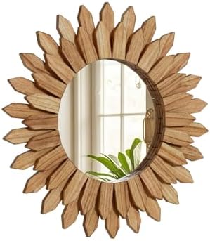 20" Round Sunburst Wooden Mirror Boho Rustic Wall Decor by VETROVUE