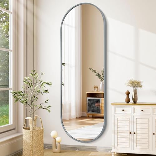 JJUUYOU Oval Full Length Bathroom Mirror 63"X32" Wall Mounted Vanity Metal by JJUUYOU