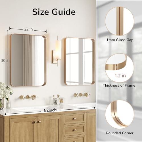 USHOWER Gold Bathroom Mirrors for Over Sink 22"x30" 2 Pack - Image 2