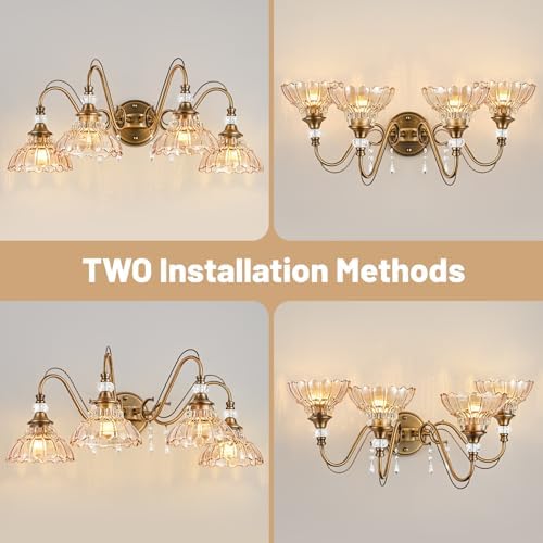 Vintage Bathroom Vanity Light, 4-Light Matte Antique Brass Finish Wall Sconce - Image 3
